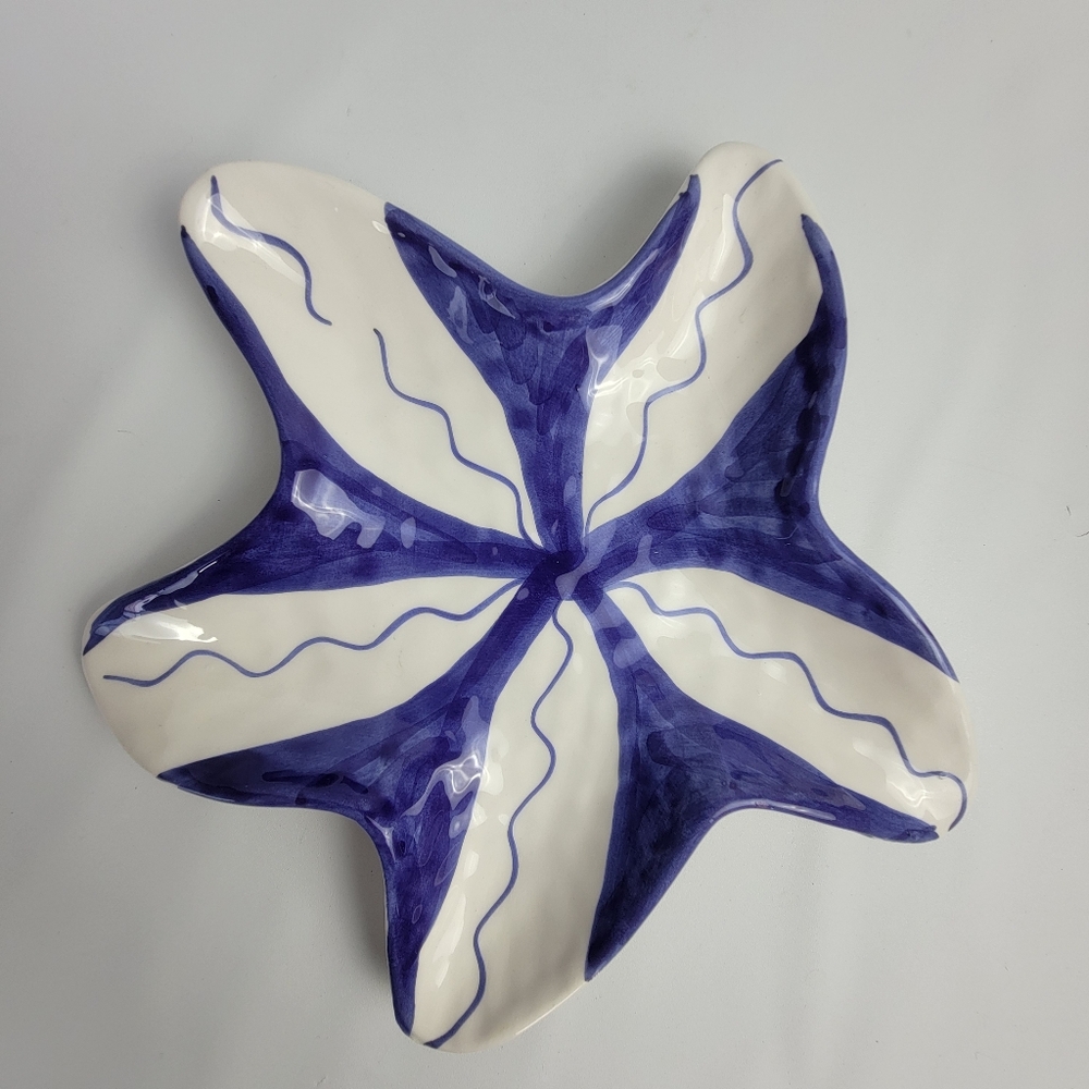La Tavola Starfish Blue White Decorative Ceramic Plate Jewelry Holder Present